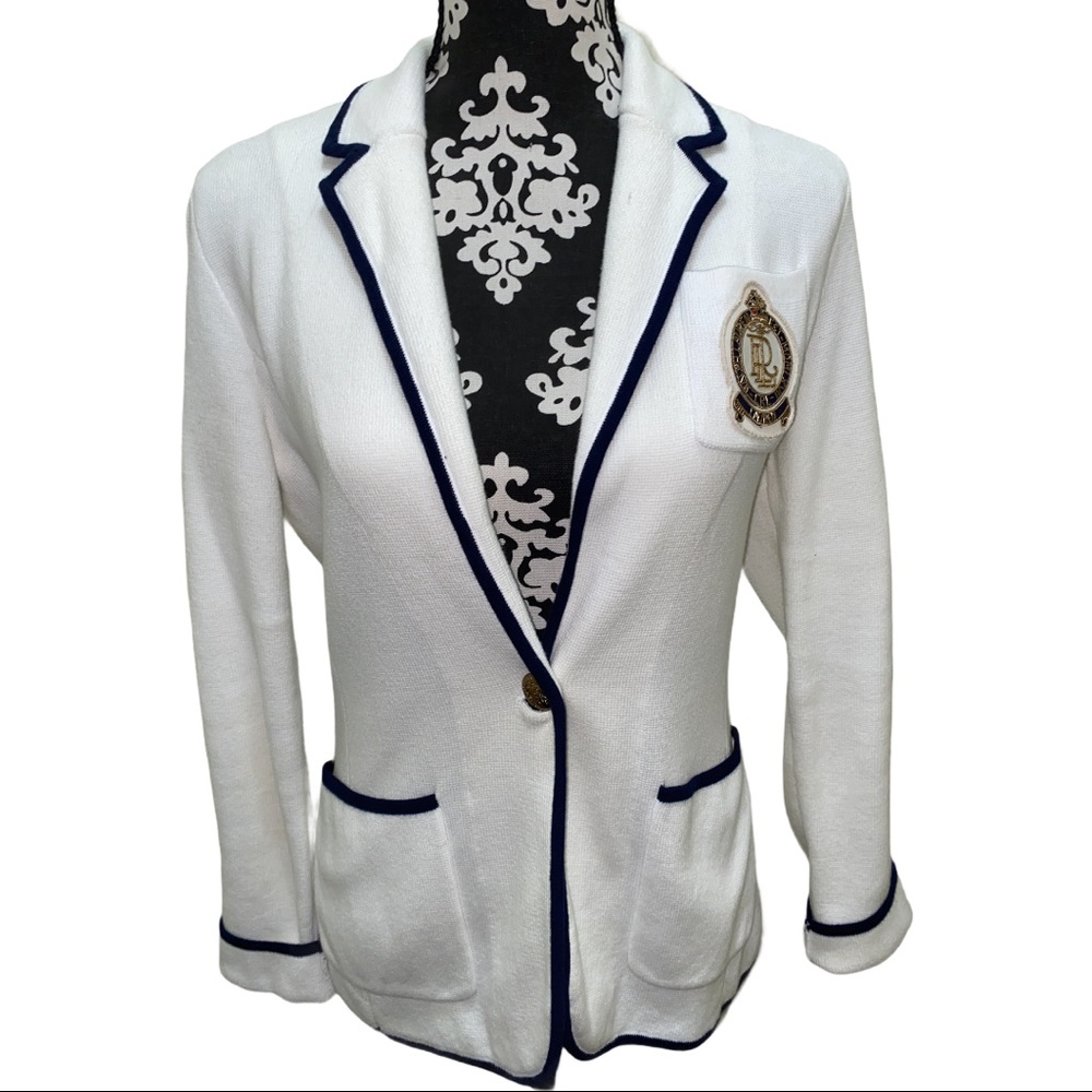 Ralph Lauren Cardigan Blazer Crown Crest White
